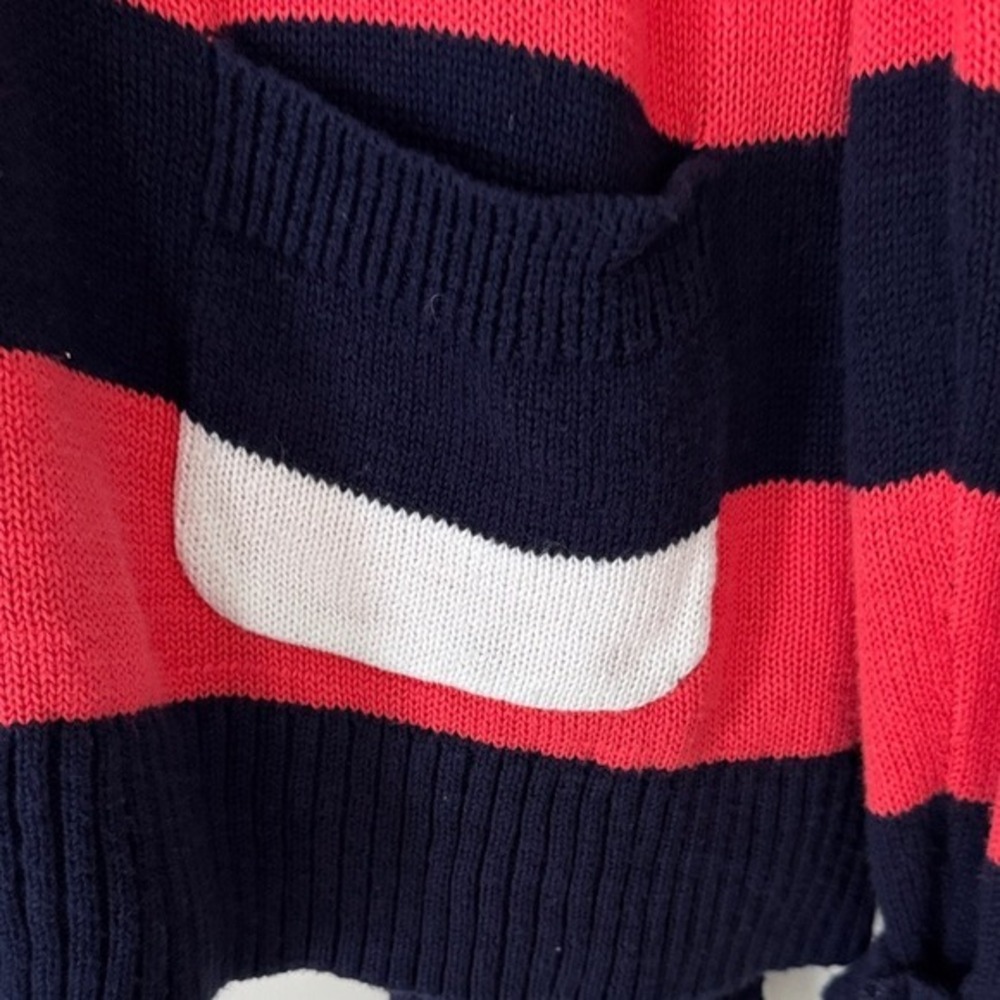 Crown & Ivy Womens XXL Sweater Navy Blue White Coral Pink Striped Cotton Knit - Picture 4 of 7